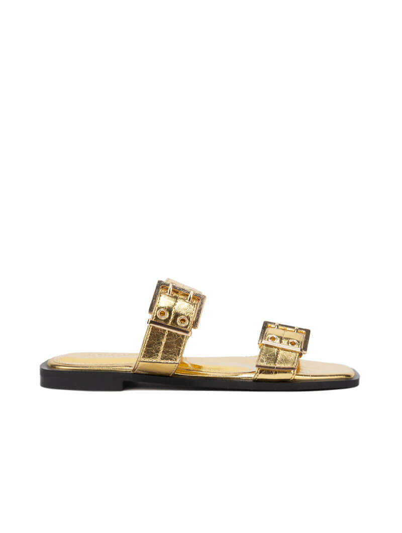 Mules à double brides métallisées